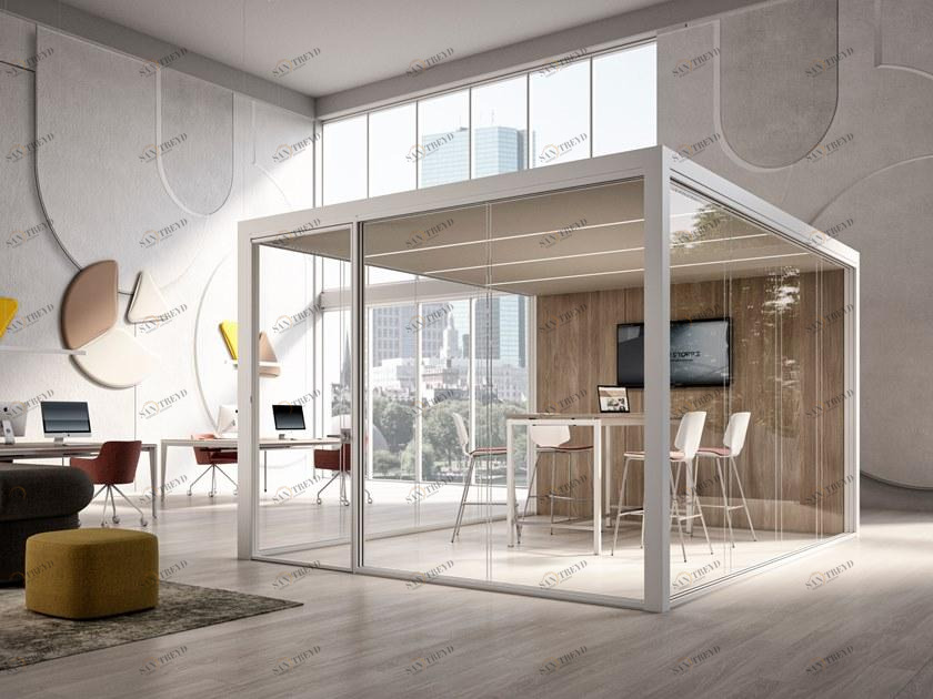 Quadrifoglio Акустический мультимедийный офисный остров из алюминия и дерева sun-id-1406844