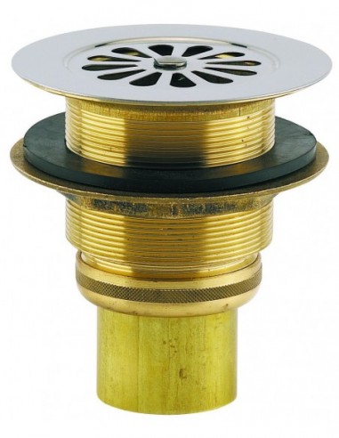 310500 000 00  Сифон для душевого поддона Д. 60 мм, круглая решетка с центральным винтом, выход вертикальный Д. 38 мм под приварку, латунь Valentin Хром  - Вид №1