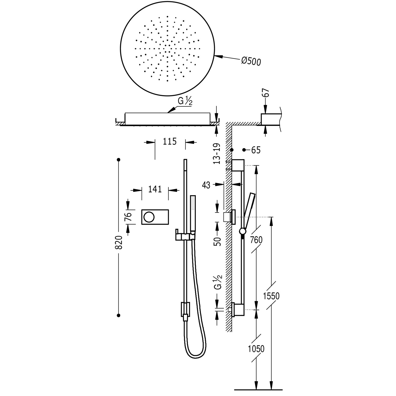КОМПЛЕКТ ДЛЯ ДУША de grifo termostático electrónico empotrado de 2 vías Shower Technology Blue Edition para ducha-09286583 TRES Electronic - Вид №1