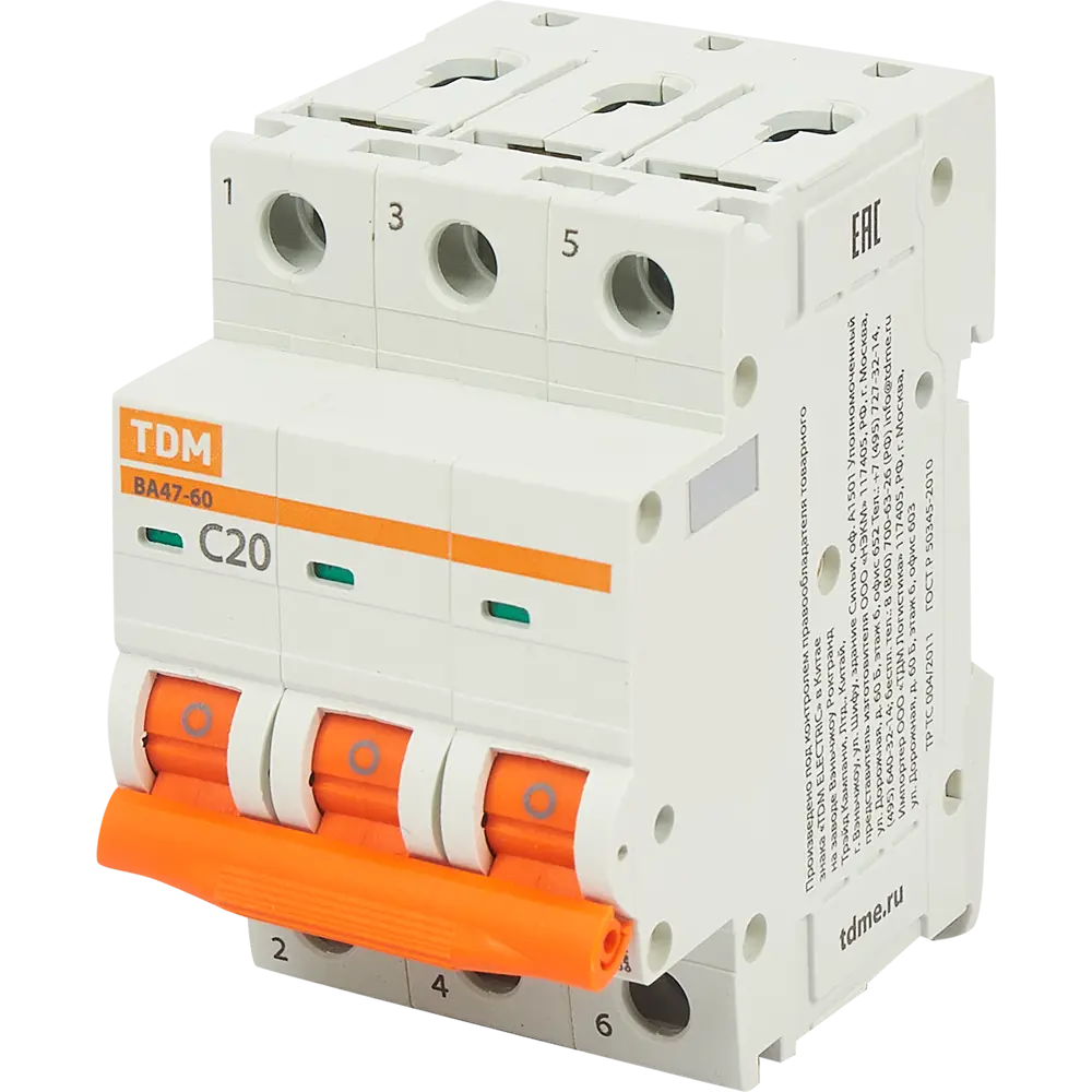 Автоматический выключатель TDM Electric 20А 3-полюсный для защиты сети 84399540 STLM-0049313