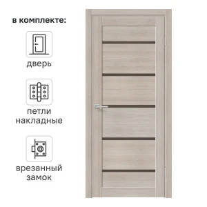 89414153 Дверь межкомнатная со стеклом Норт 70x200 см финиш-бумага цвет дуб эдисон с замком и петлями