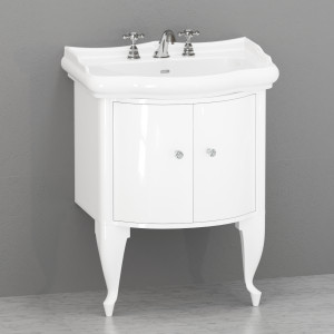 7361K5 Мебель закрытая лакированная белая глянцевая под умывальник 69 в комплекте с белыми ногами и ручкой кристаллом с окантовкой Kerasan RETRO Италия