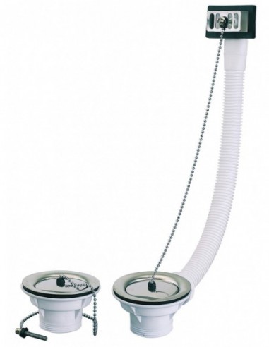 865400 000 00  Сифон для раковины, 2 чаши с цепным ограничителем и переливом, Д. 60 мм, зажим 0/20 мм, NF, хромированный Valentin Сталь  - Вид №1