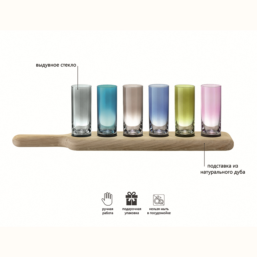 G1049-03-666 Набор стопок на деревянной подставке paddle, 40 см, разноцветный, 6 шт. LSA International  - Вид №3