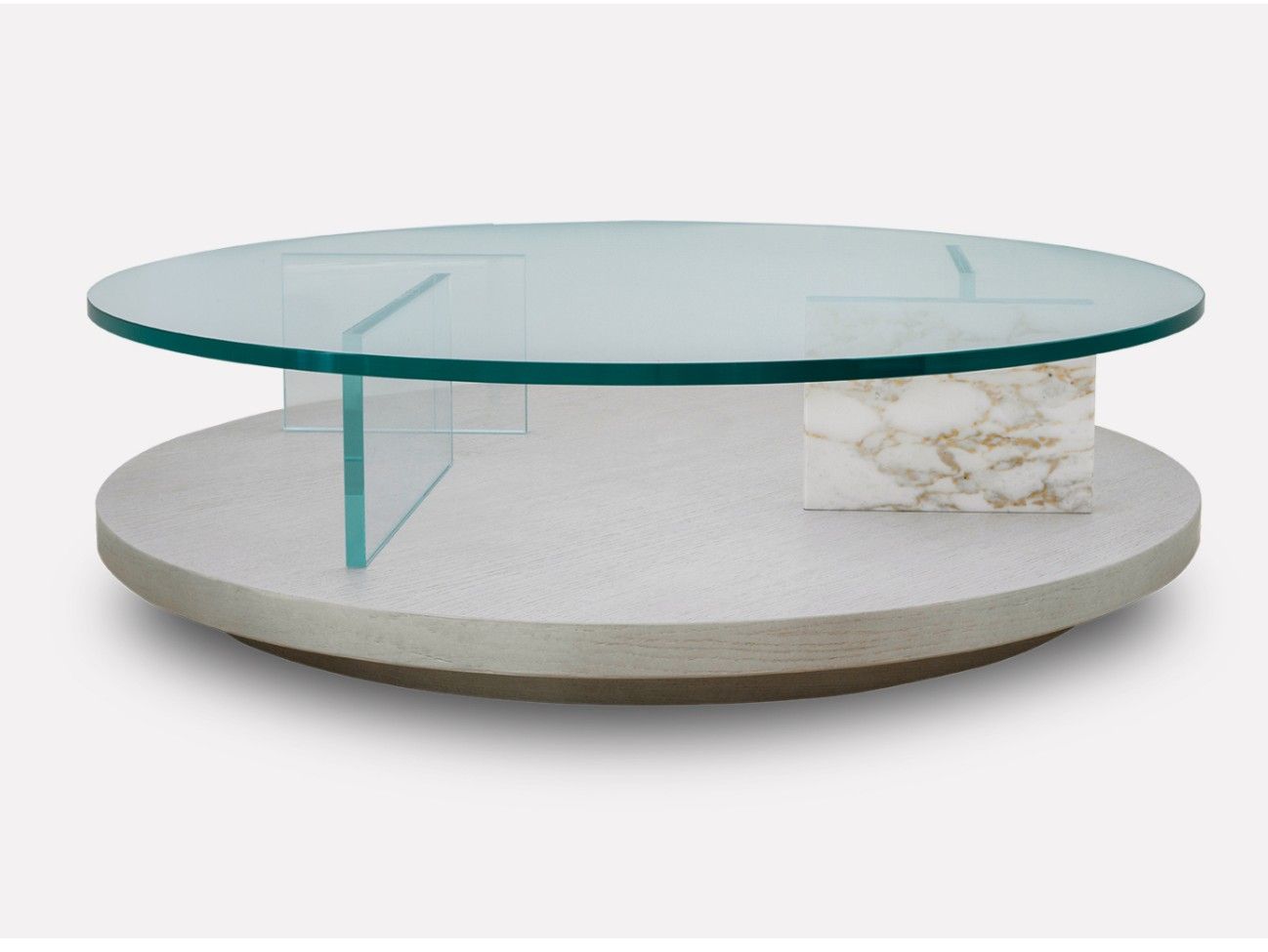 Низкий круглый журнальный столик из дерева и стекла MORADA Pure ARCH-00023529