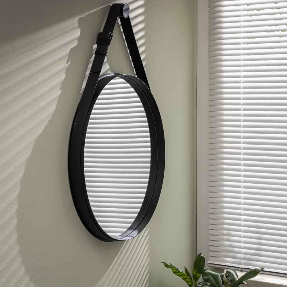 INSPIRE Barbier Black — круглое зеркало с ременной рамой 57 см 86484794 STLM-0833350