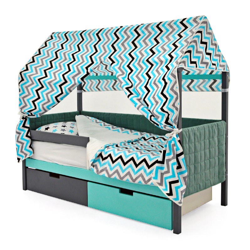 Детская кровать-домик мягкая графит-мятная Svogen БЕЛЬМАРКО  00-3873190 Серый Santreyd  - Вид №11