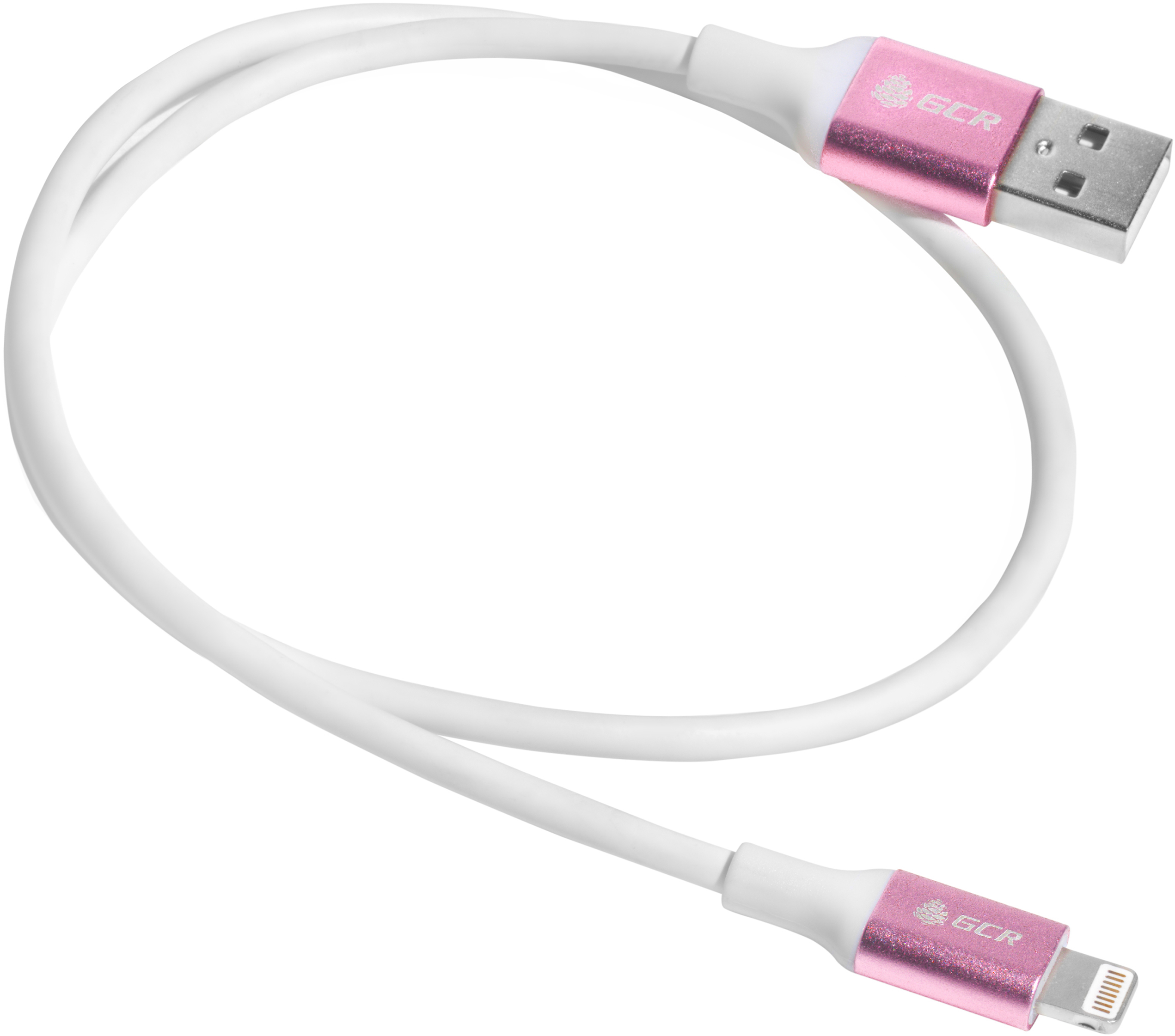 GCR-50778 кабель 1.5m apple usb 2.0 am/lightning 8pin mfi для iphone 5/6/7/8/x - поддержка всех ios, белый, алюминиевый корпус розовый, белый пвх Greenconnect Santreyd  - Вид №1