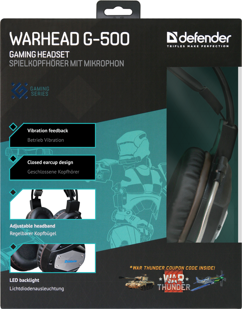 64150 игровая гарнитура warhead g-500 коричневый+черный, кабель2,5 м Defender Santreyd  - Вид №6