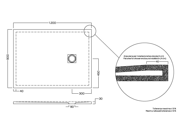 Керамический нескользящий прямоугольный поддон для душа Hatria PETRA H3 ARCH-00148280 - Вид №10