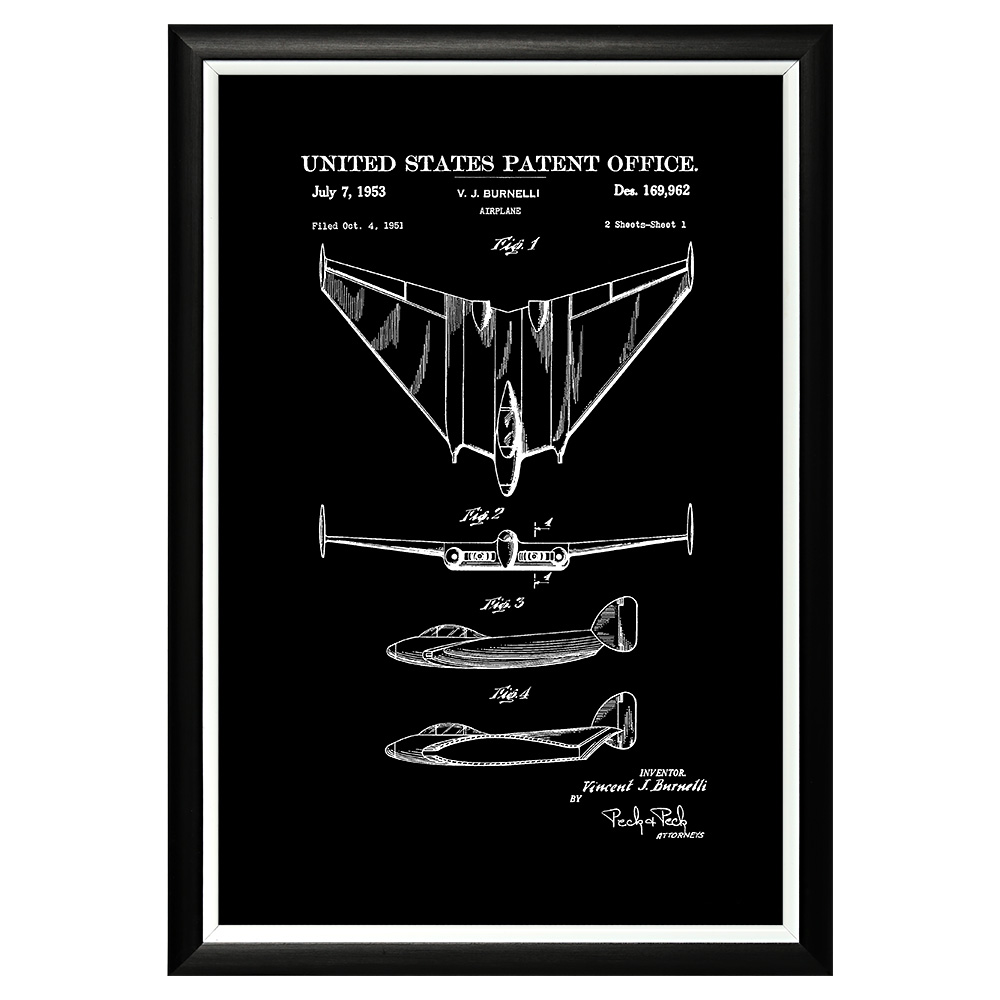 896521400_1818 Арт-постер «Патент Винсента Бурнелли на самолет, 1953» Object Desire 