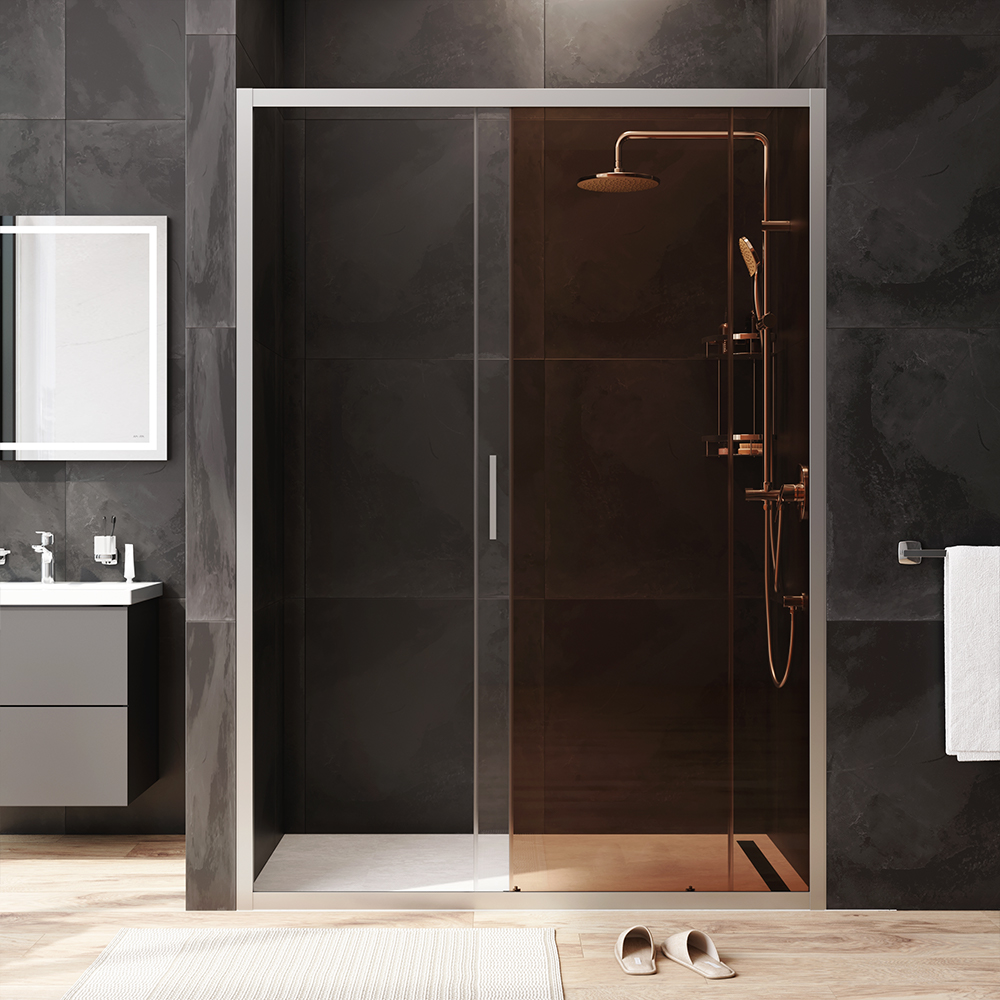 W90G-140-1-195MBr Solo Дверь душевая 140х195 стекло бронзовое профиль матовый хром AM.PM Gem - Вид №2