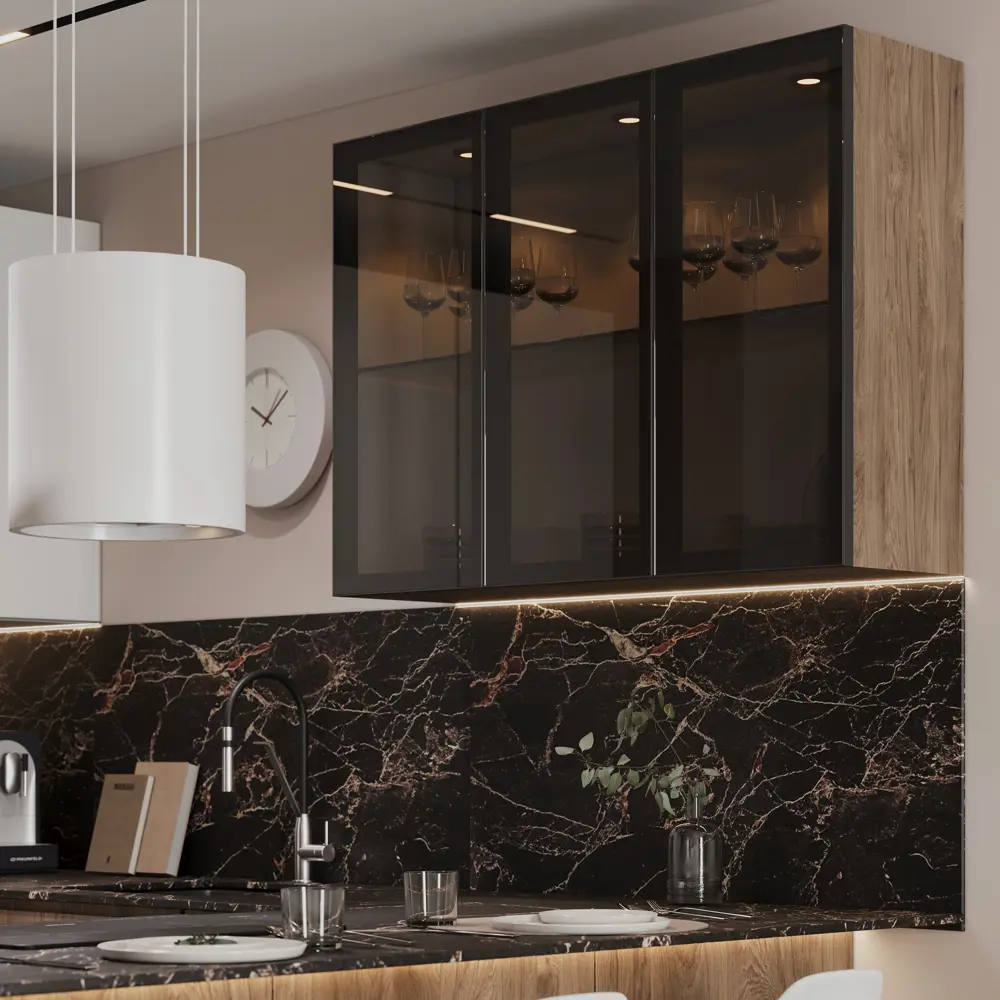 Фасад кухонный Вельск Delinia ID с алюминиевой рамой и стеклом 59,7×38,1 см черный 86799223 STLM-0879811 - Вид №9