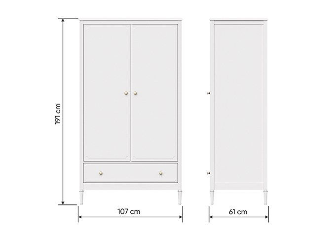 Шкаф распашной белый с 2 дверцами и ящиком Elit ELLIPSE ELLIPSE ELIT 00-3951341 Белый Santreyd  - Вид №5
