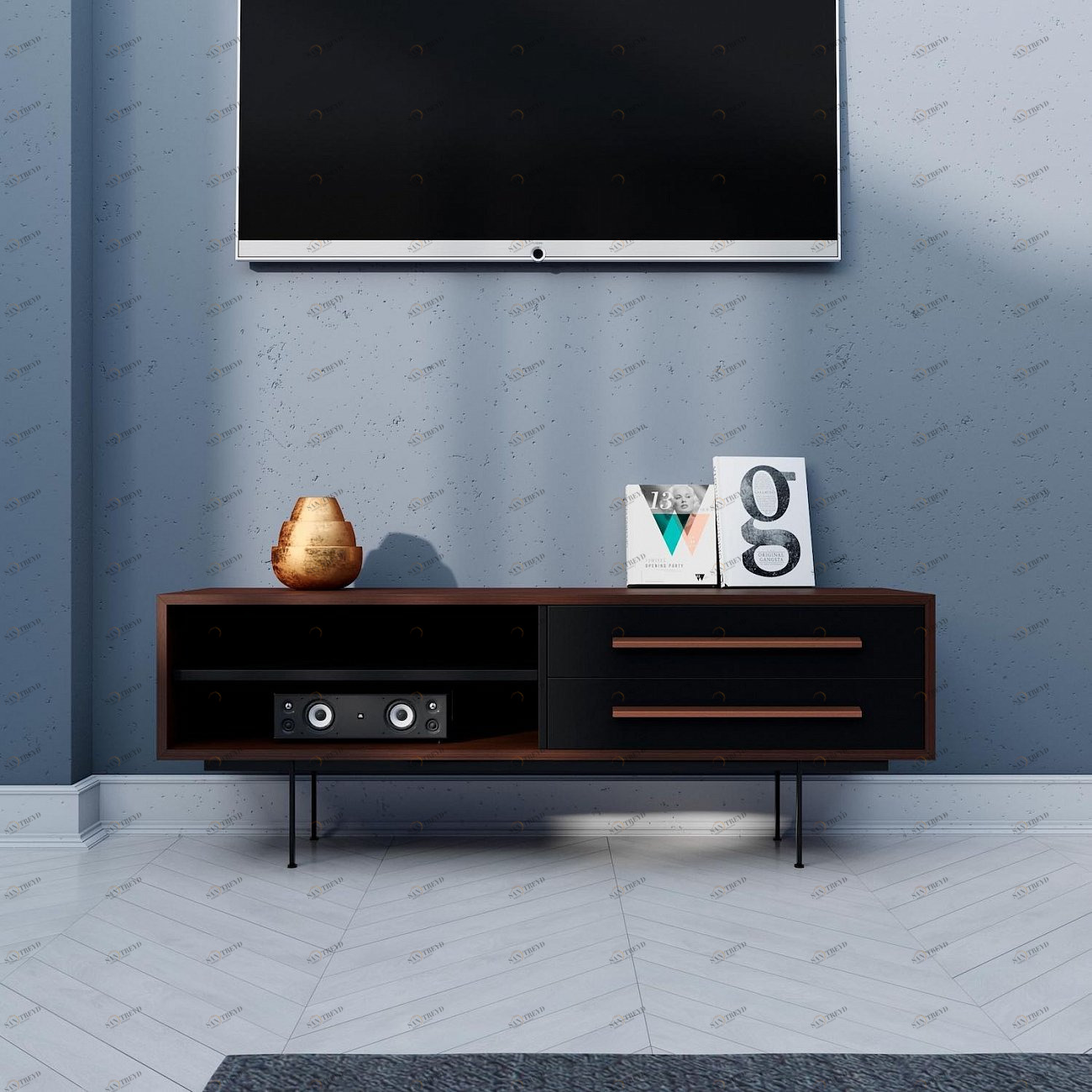 Тумба под телевизор с двумя ящиками 53х138 см тонировка Quadro BRAGIN DESIGN TUBE 00-3862365 Коричневый;черный