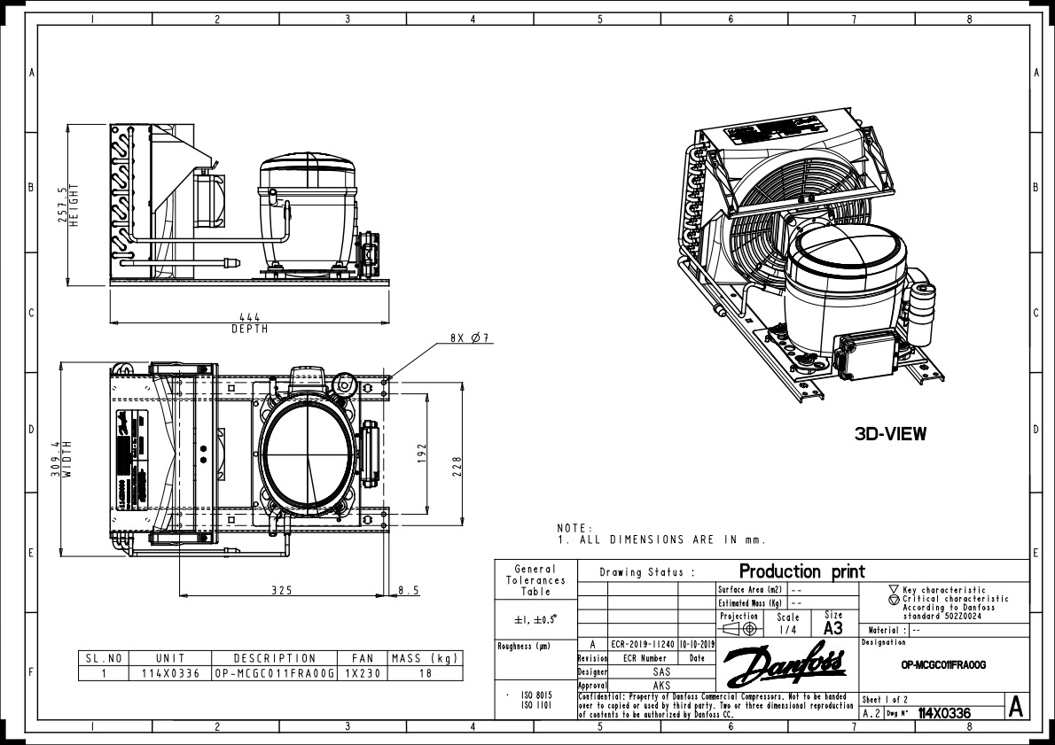 Danfoss OP-MCGC — компрессорно-конденсаторный агрегат OP-MCGC005TLA04G Агрегат компр.-конд. 114X0115  - Вид №5
