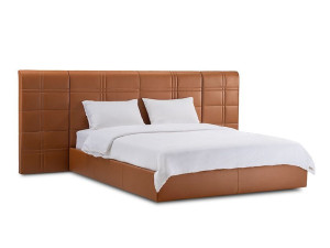 Кожаная двуспальная кровать с мягким изголовьем