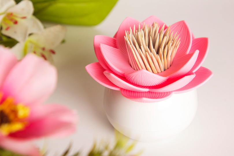 QL10156-WH-PK Держатель для зубочисток lotus белый-розовый Qualy  - Вид №2