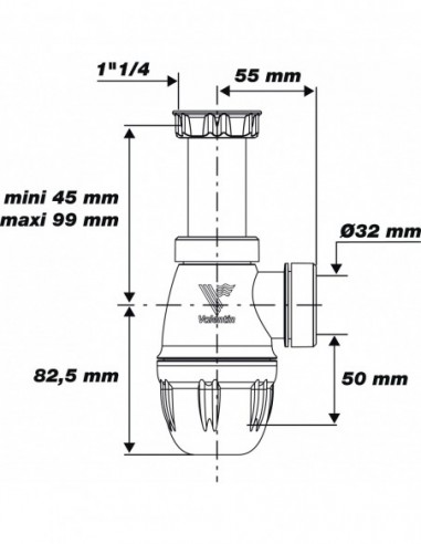 610700 001 00  Сифон Connectic NF для умывальника, регулируемый, выход Д. 32 мм, двухкомпонентный, встроенное уплотнение Valentin Белый  - Вид №7