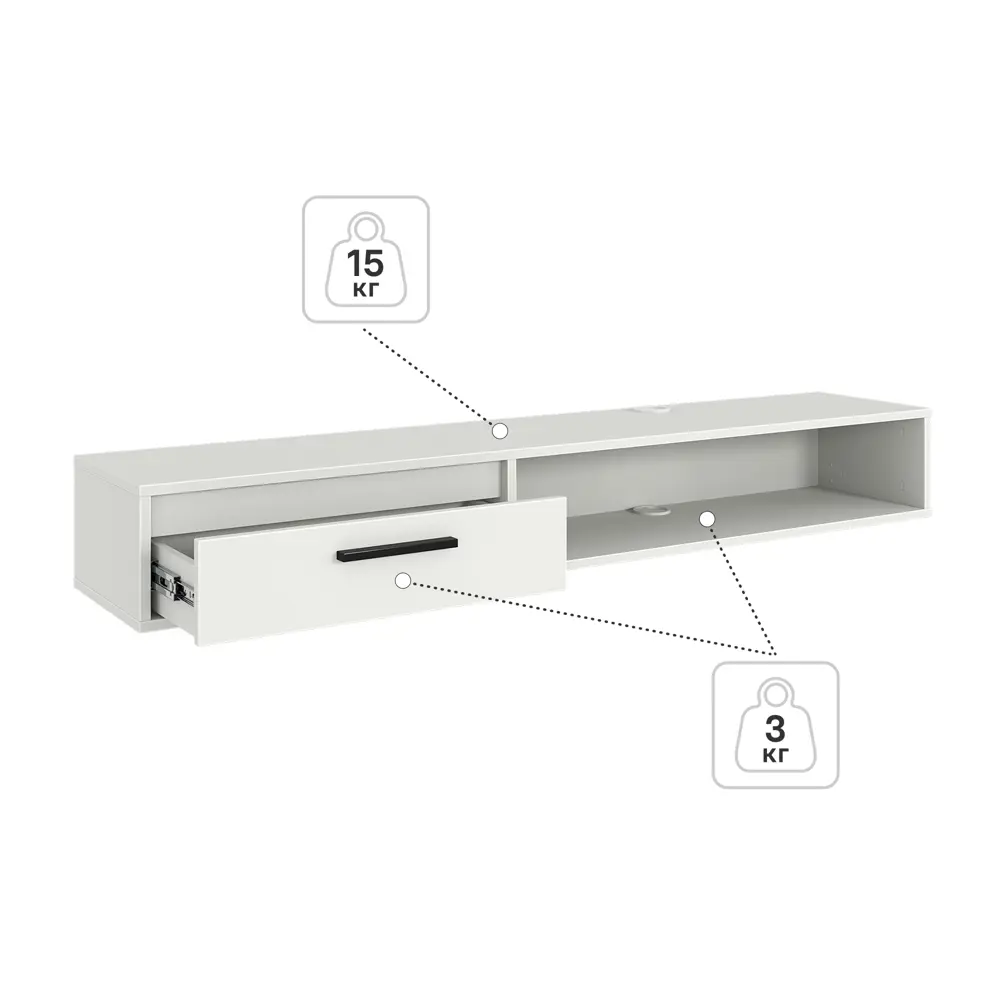 Тумба под телевизор Лион 150x20x30 см ЛДСП цвет белый Santreyd STLM-2180092 - Вид №5