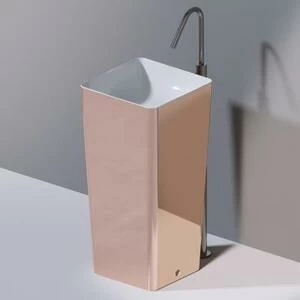 L506T0R0VT257 Раковина напольная ELITE SQUARE 420х420х870 мм без отверстия под смеситель Белый глянцевый декор медь