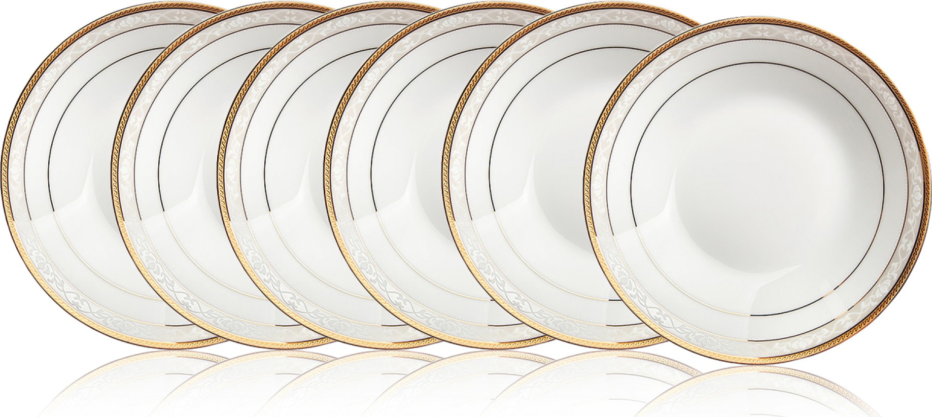 10665334 Noritake Набор из 6 тарелок суповых Noritake "Хэмпшир, золотой кант" 23см Фарфор 