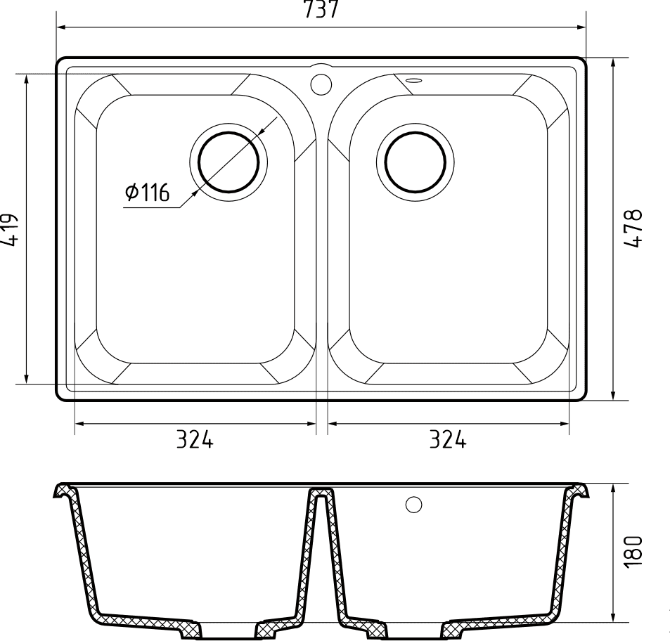 Кухонная мойка Кварц QUARZ S415 GranFest 15-S415 - Вид №1