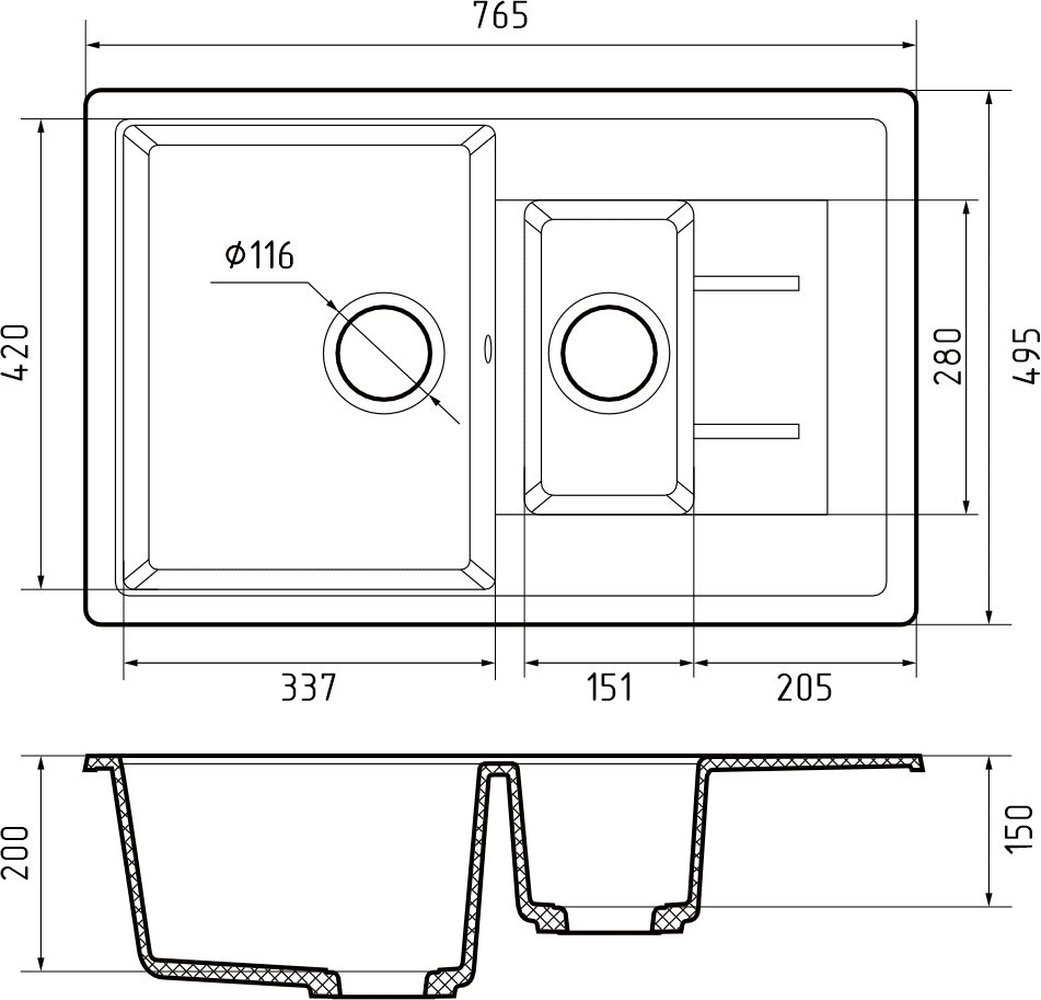 Кухонная мойка Искусственный камень QUADRO S292 GranFest Q-775KL-S292 - Вид №1