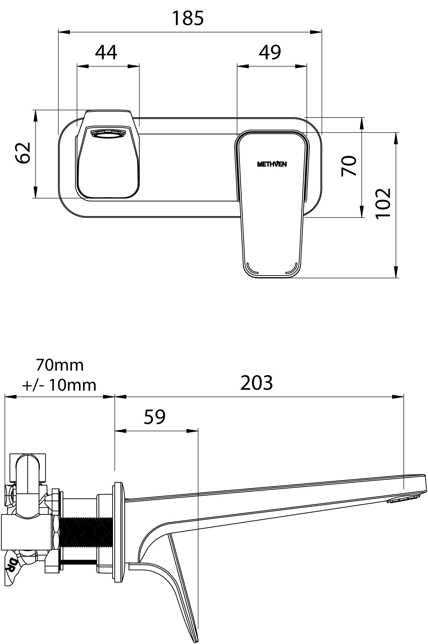 WAWSLBK Настенный однорычажный смеситель Waipori Methven Черный  - Вид №1