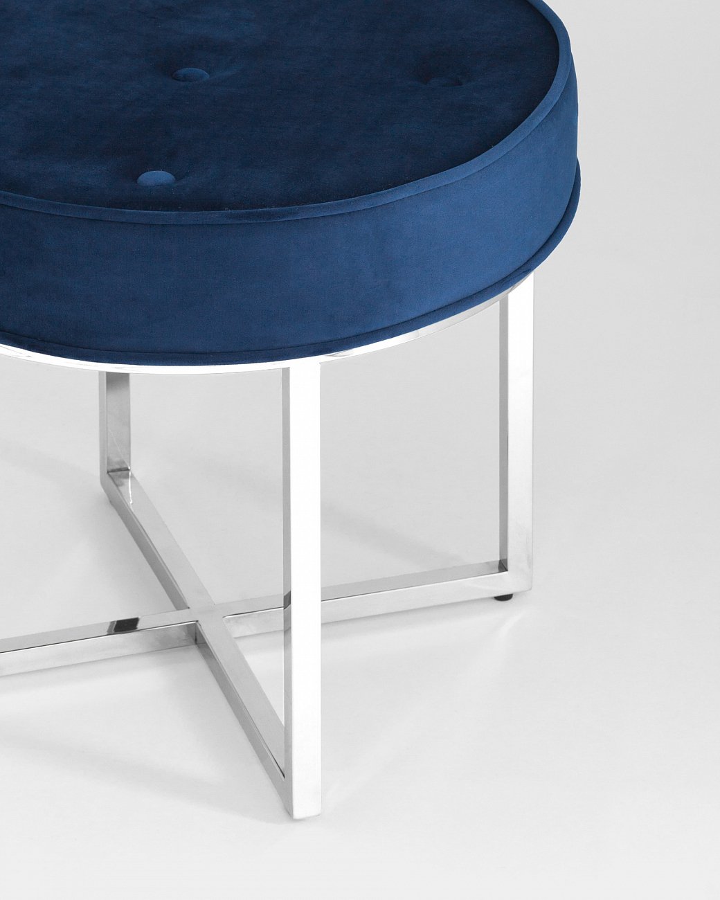 Пуфик круглый синий велюровый на стальных ножках "Сапфир" STOOL GROUP  00-3958857 Синий;хром  - Вид №3