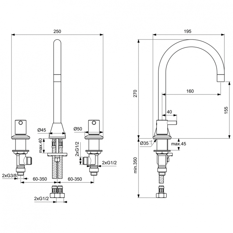 BC196AA Двухрычажный смеситель для раковины Ideal Standard CERALINE - Вид №6
