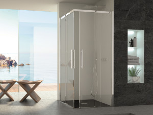 Стальная и стеклянная угловая душевая кабина с раздвижной дверью