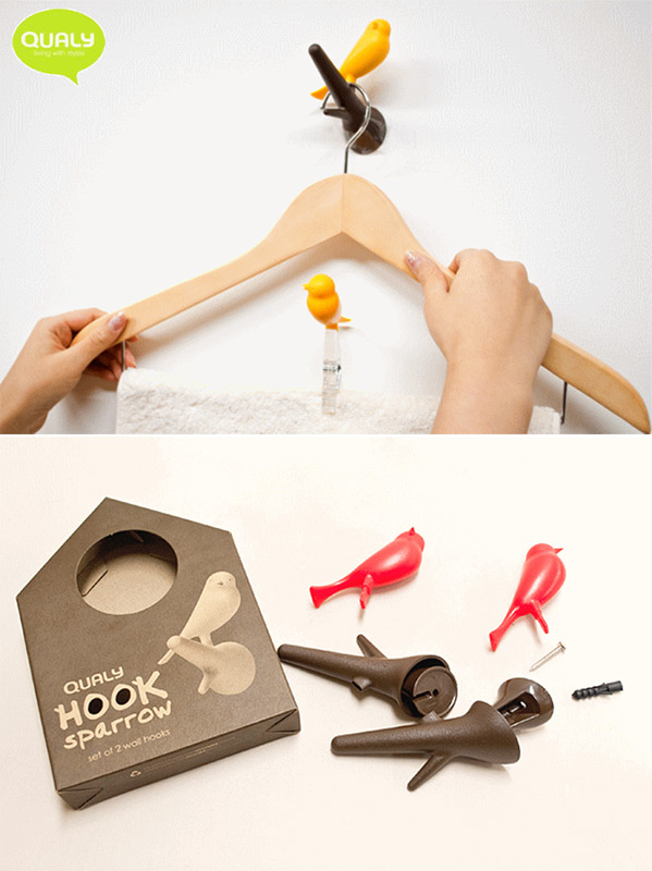 Вешалки настенные Sparrow 2 шт. белые-розовые Qualy QL10067WHPK - Вид №2