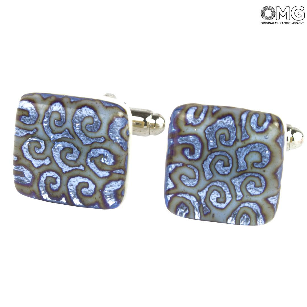 3993 ORIGINALMURANOGLASS Запонки серебристо-голубые - муранское стекло OMG 1 см  - Вид №1