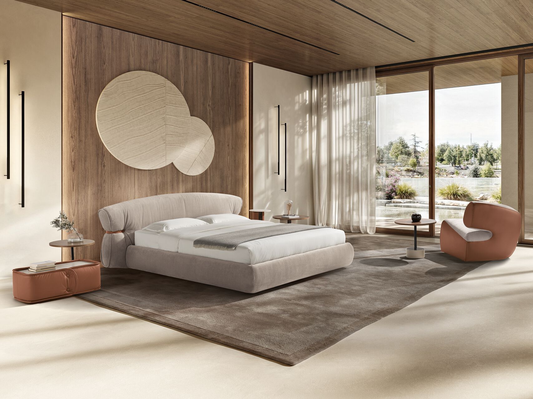 Двуспальная кровать из ткани с мягким изголовьем Max Divani BonBon ARCH-00083422 - Вид №4