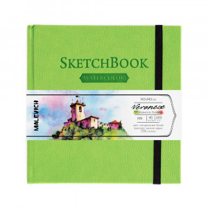 401473 Скетчбук для акварели Veroneze 200 г/м2 14.5 х 14.5 см твердый переплет Салатовый Малевичъ