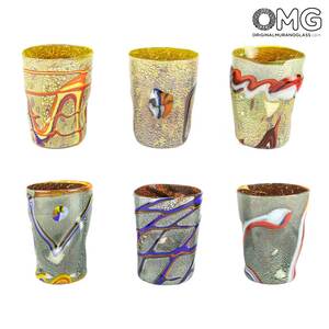 3452 ORIGINALMURANOGLASS Набор из 6 стаканов Гото с серебром - муранское стекло OMG 8 см