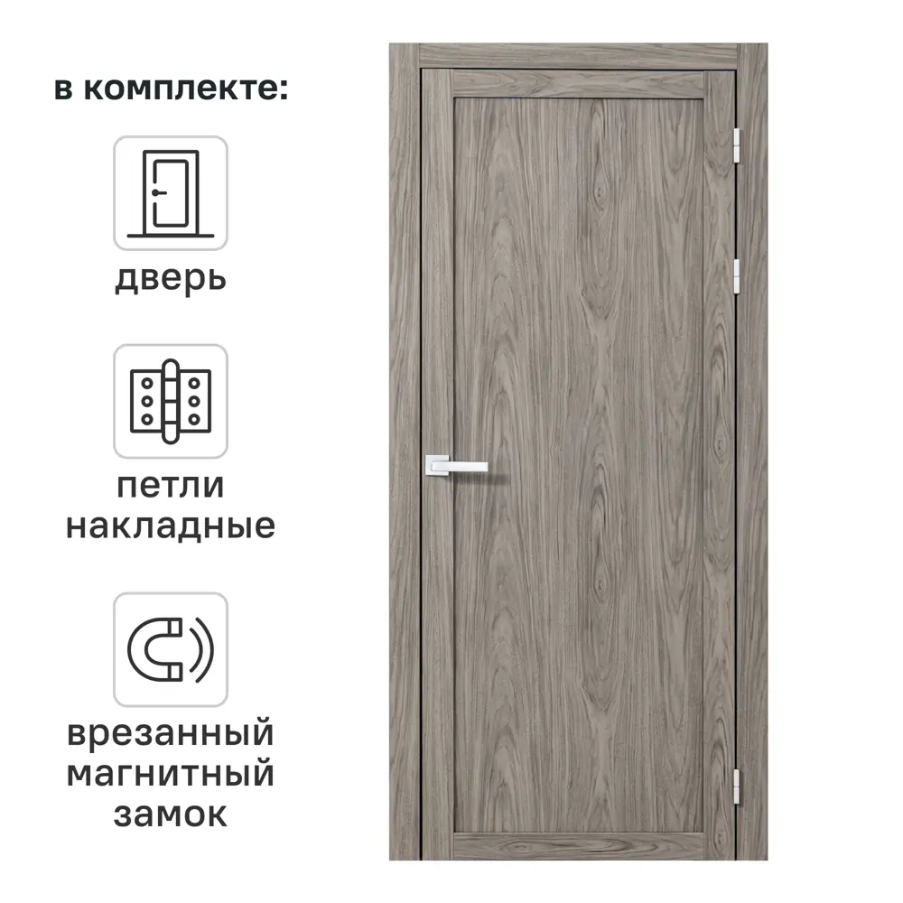 Дверь межкомнатная глухая Корсика 60x210 см полипропилен цвет орех текстурный с замком и петлями 89446485 STLM-2031042 PORTIKA 