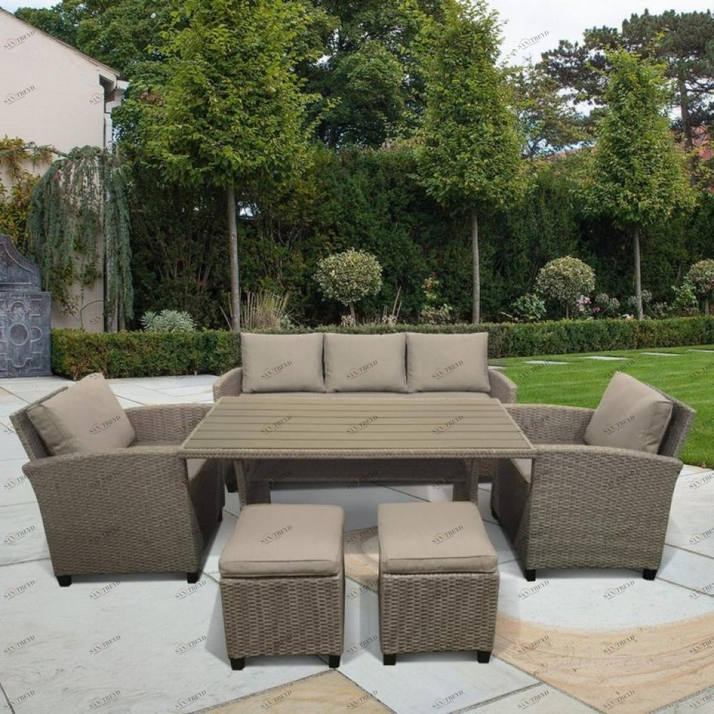 Мебель для дачи на 7 персон бежевая, диван, стол и кресла AFINA  00-3860455 Бежевый 