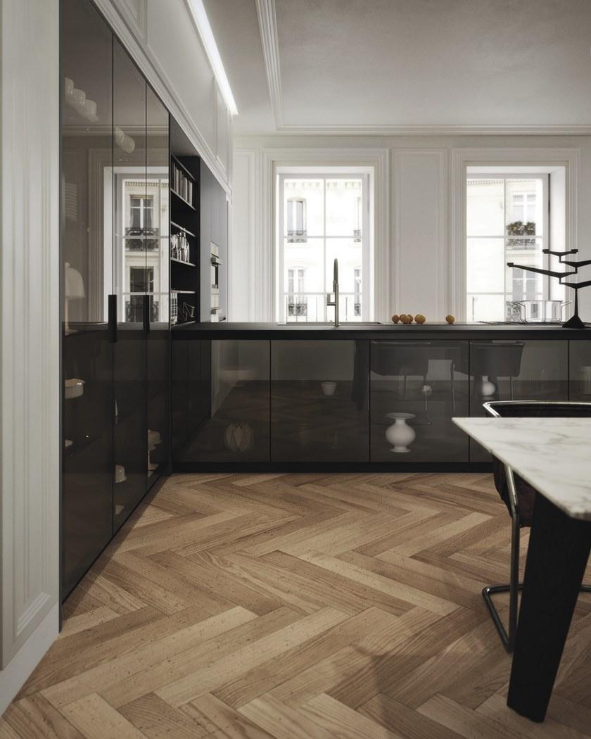 Alta Cucine Кухня из лакированного дерева и стекла с полуостровом Sistema 22 sun-id-1400862 - Вид №2