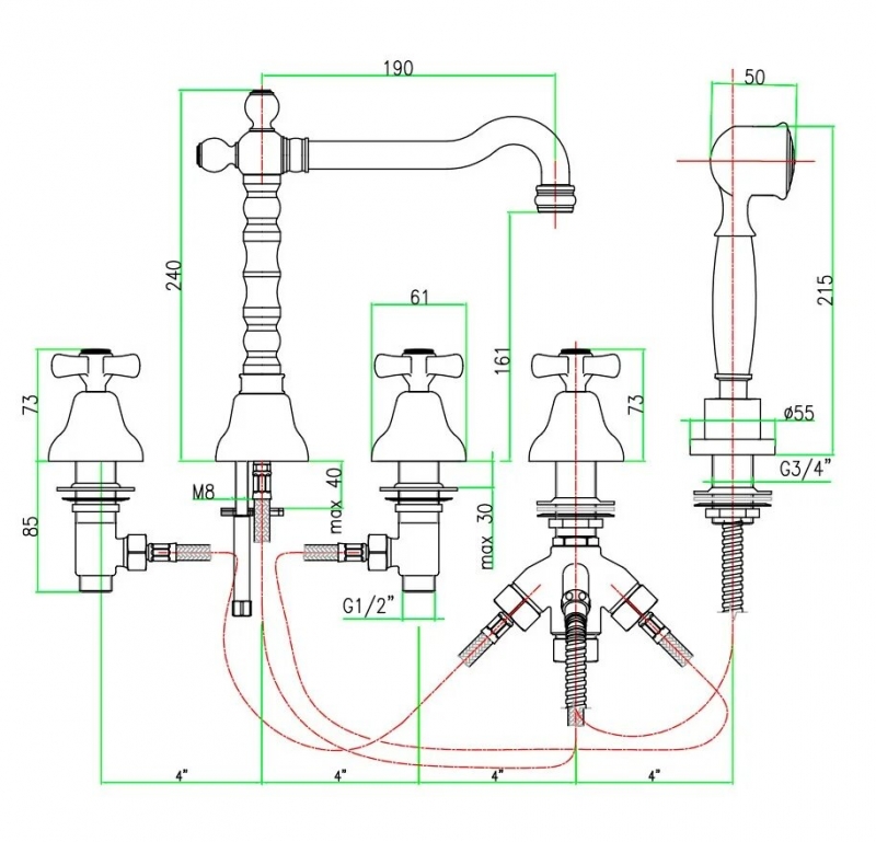 AM730402017 Смеситель на борт ванны , хром-золото Webert Armony - Вид №1