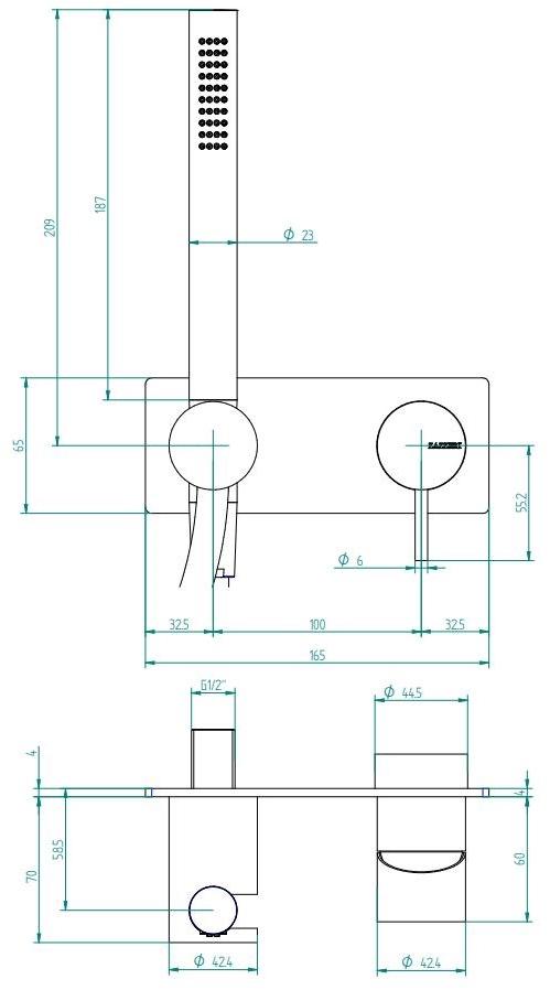ZAZZERI Смеситель для душа на 2 отверстия с ручным душем Z316 sun-id-1412539 - Вид №1