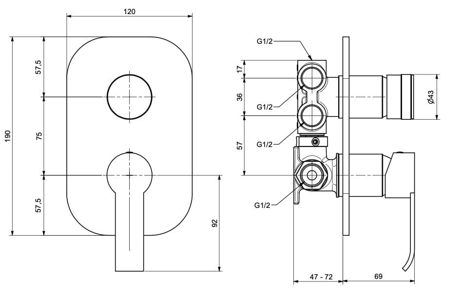 Встраиваемый однорычажный смеситель для душа с переключателем Bugnatese Tess ARCH-00096862 - Вид №2