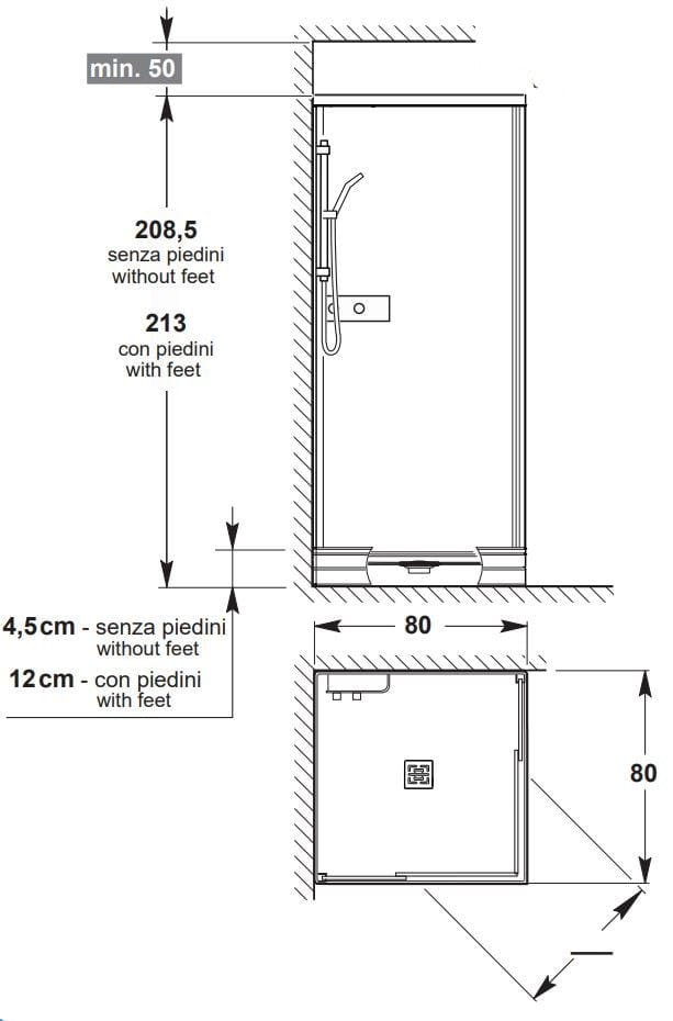 Квадратная угловая душевая кабина с раздвижной дверью Kinedo K500 ARCH-00145412 - Вид №2