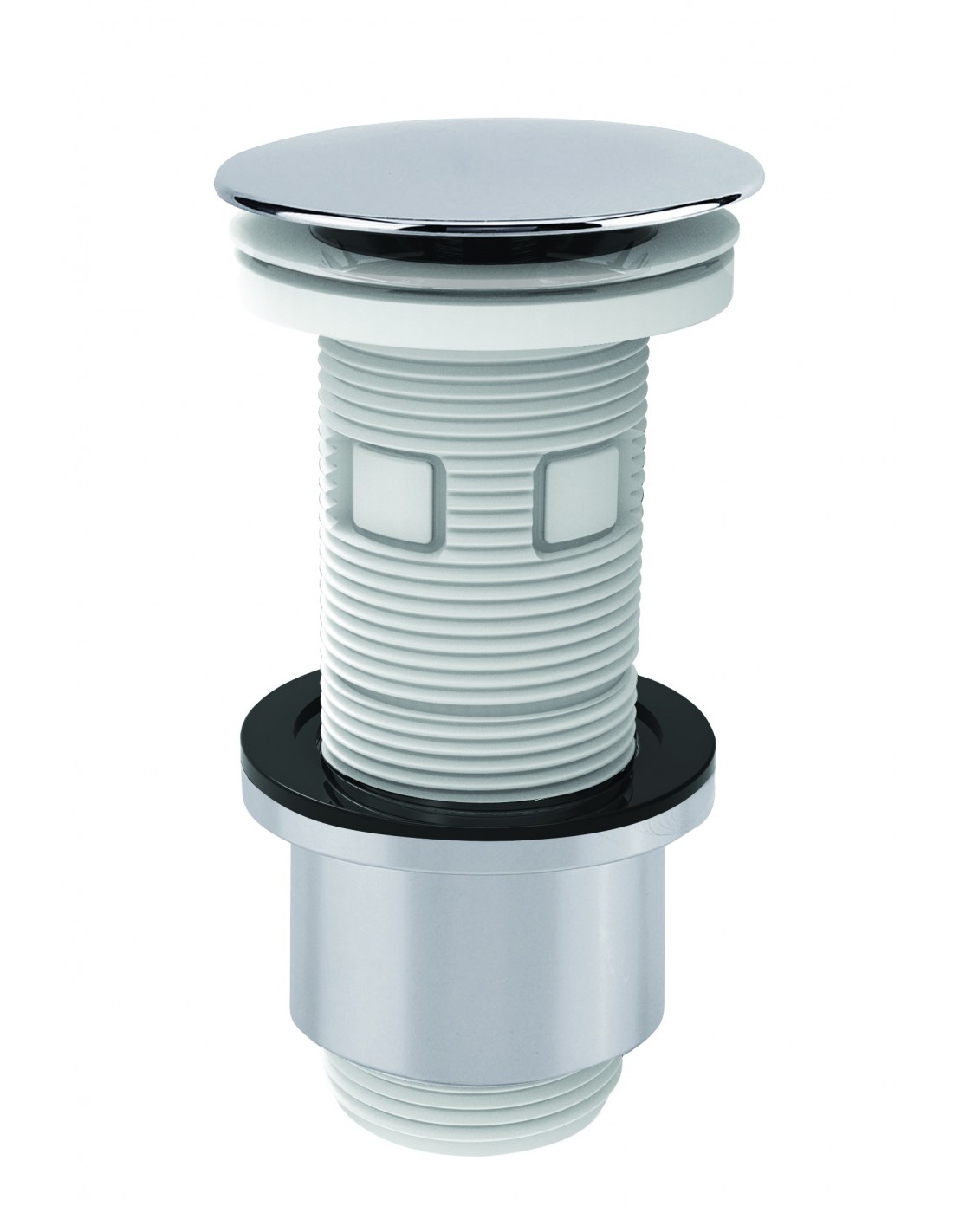 122900 045 00  Универсальный слив для умывальника, фиксированный или цифровой Cut & Click, с переливом или без него, h. 100 мм, хром и белый Valentin Хром 