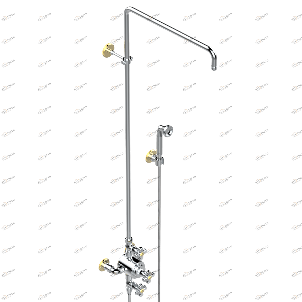 A54-64TRCC Душевой набор открытый настенный термостатический без верхней лейки Thg-paris Art Déco Хром/золото A54 64TRCC CAT.A