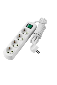 LETITIA Удлинитель с заземлением 4 входа, 3 метра с выключателем белый