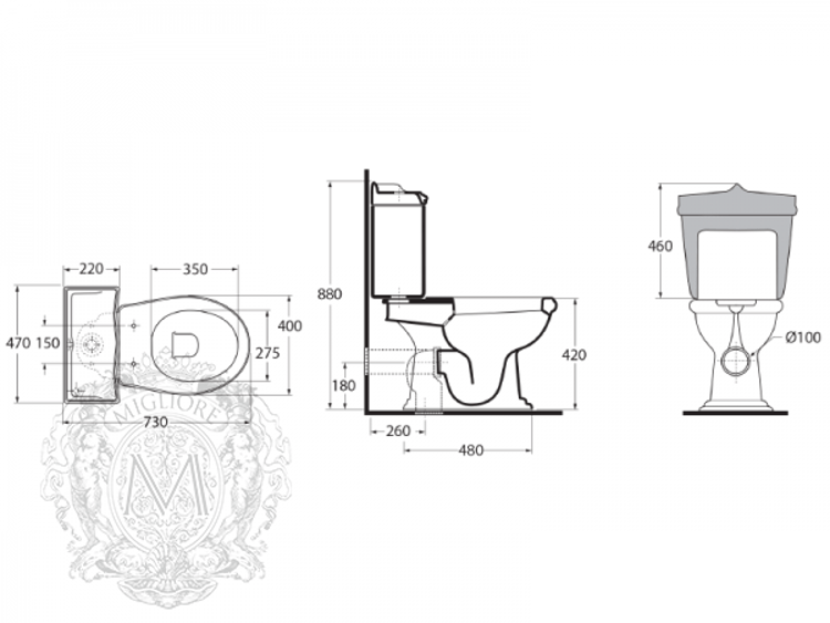 ML.IMP-25.301.BI/ML.IMP-25.308.BI/ML.OLV-29.012/ML.OLV-29.015/ML.RIC-29.040.BI.BR Компакт унитаз с бачком Белый Migliore  Италия  - Вид №6