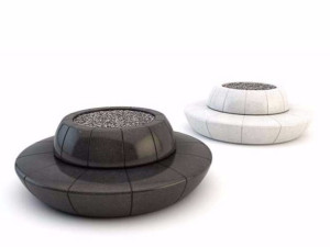 Круглая скамья со спинкой со встроенной плантатором