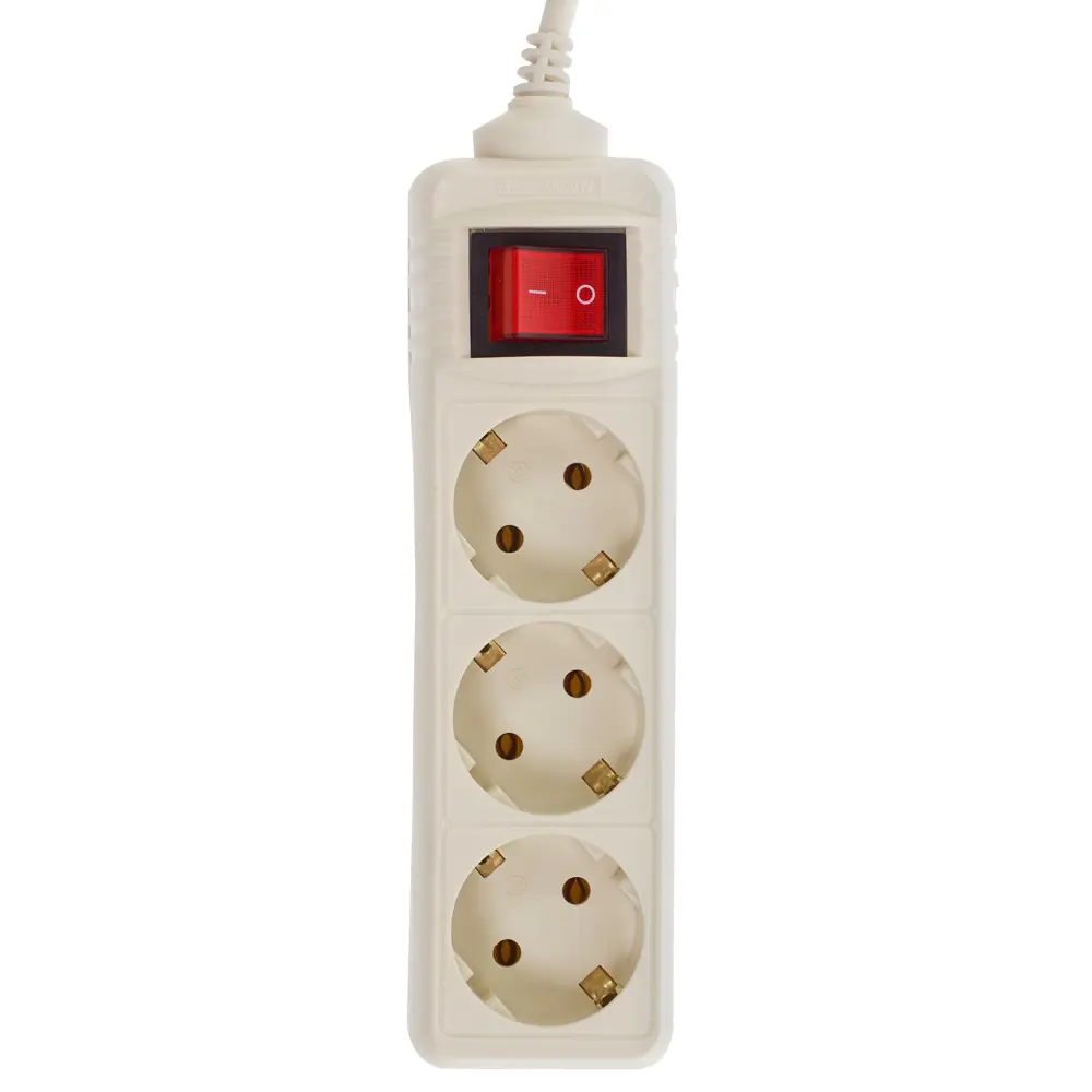 Удлинитель с заземлением, 3 розетки, 5 м, 3500 Вт, выключатель, цвет бежевый SKYBEAM STLM-2040312 - Вид №2